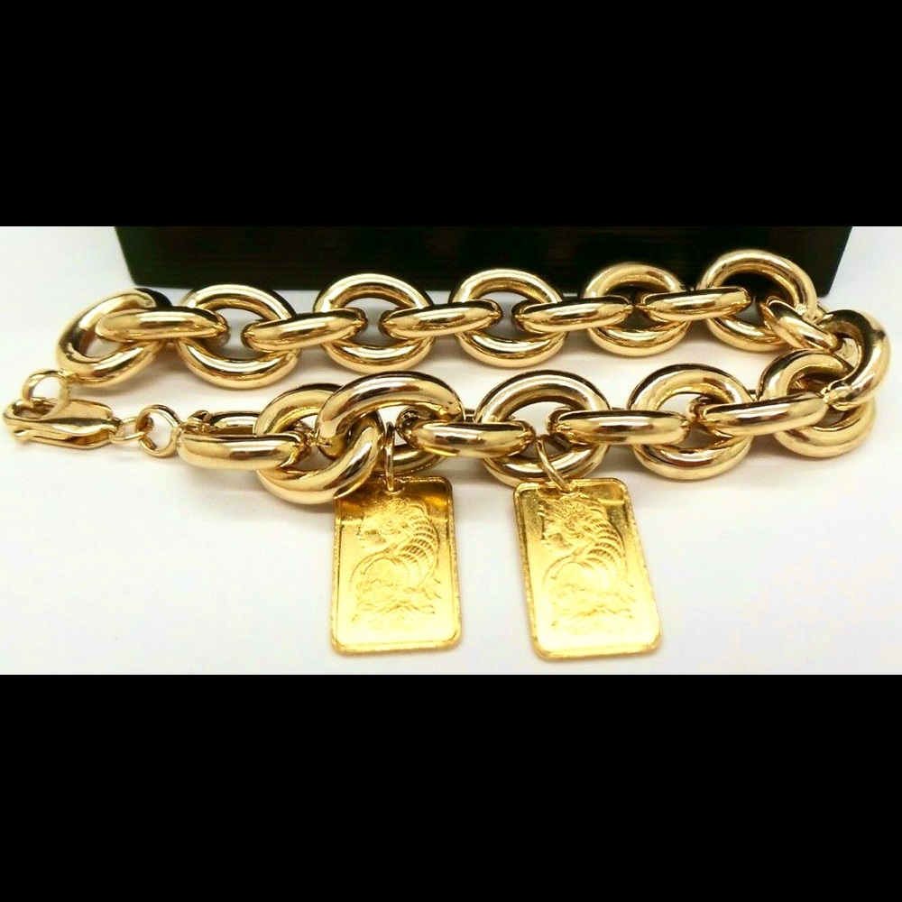 18K /24K YELLOW GOLD 999.9 GOLD BAR CHARM BRACELET